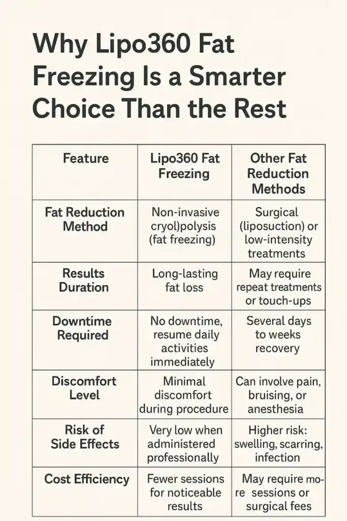 Is it possible to permanently freeze fat cells? 2 Table showing benefits of fat freezing to remove fat cells Ashford from Lipo 360