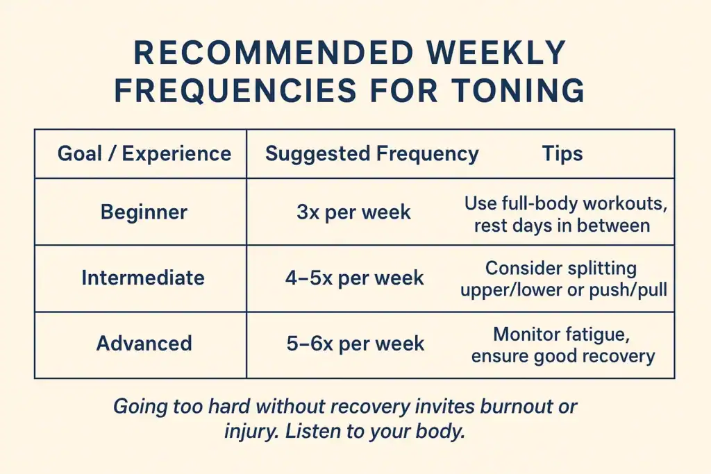 Achieving the Perfect Tone: How Often Should You Exercise for Results? 2 Graphic to show how often you should do exercise to help with toning Ashford